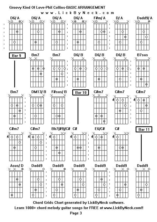 Chord Grids Chart of chord melody fingerstyle guitar song-Groovy Kind Of Love-Phil Collins-BASIC ARRANGEMENT,generated by LickByNeck software.